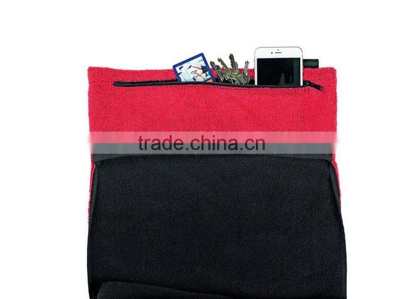 100% cotton magnet strap zipper pocket fitness towels, zip pocket gym towels