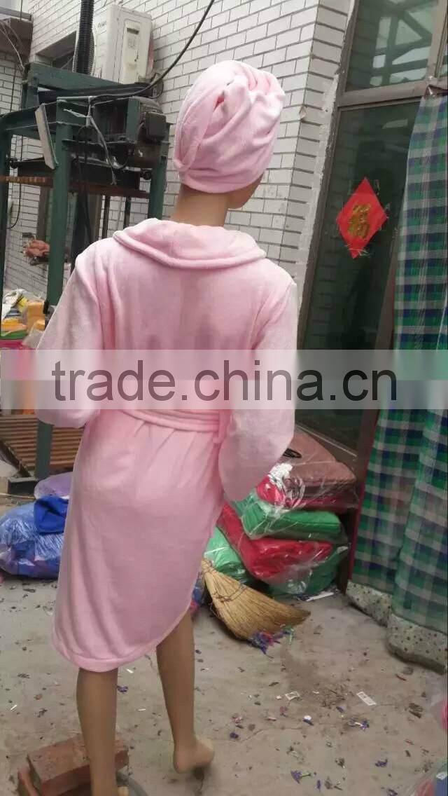 gaoyang factory cheap microfiber bath robe with hair-drying cap