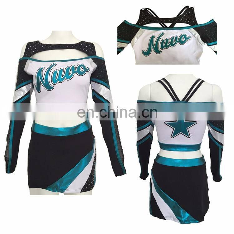 Good elasticity sublimation girls sexy long sleeve cheerleading uniforms