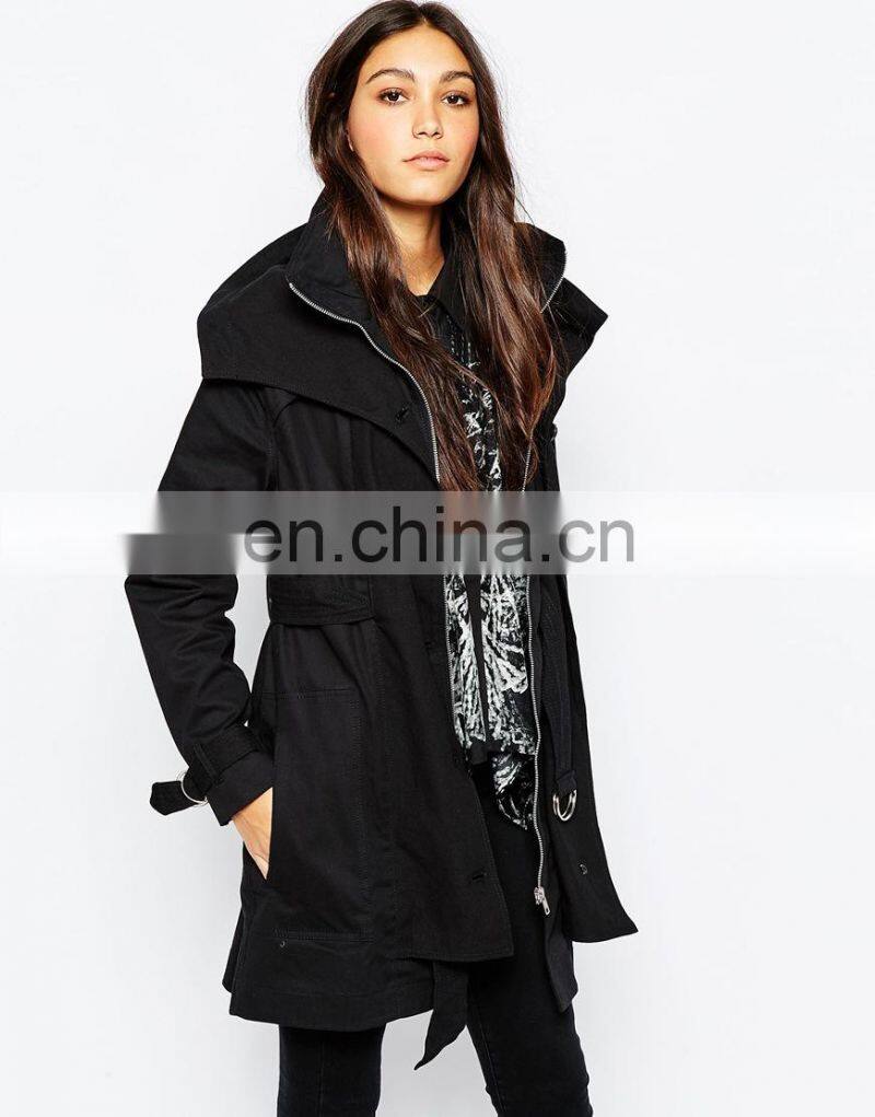 Wide collar Trench Coat with D-ring waist belt and cuffs