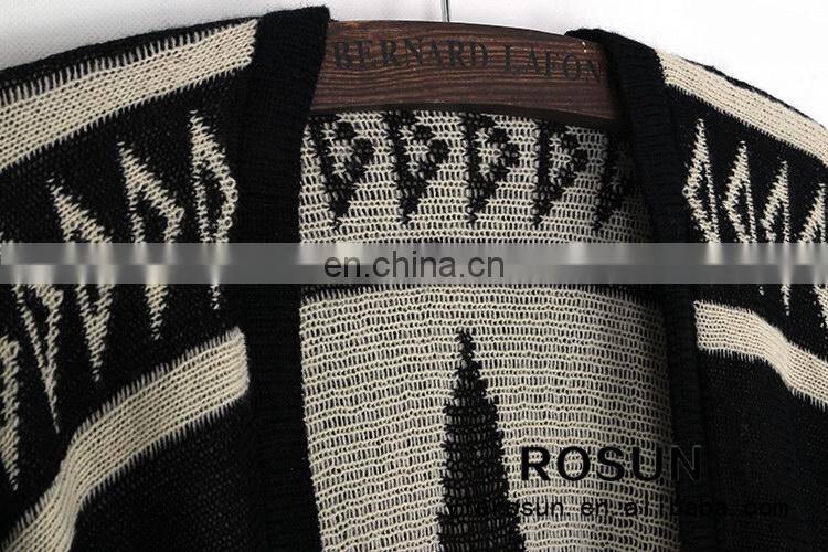 Black great star pattern woman cardigan shawl style with fringes crochet sweater pattern