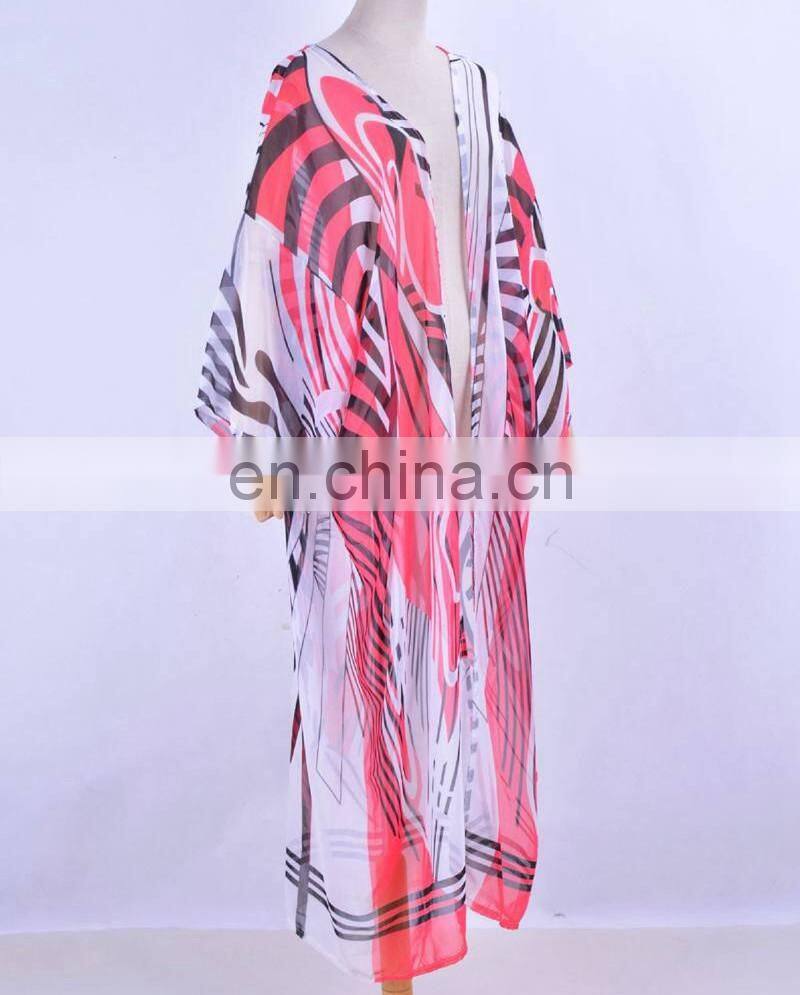Zebra Beach Kimono Cardigan Summer Chiffon Beach Dress Cape Bikini Cover Up Casual Long Holiday Beachwear