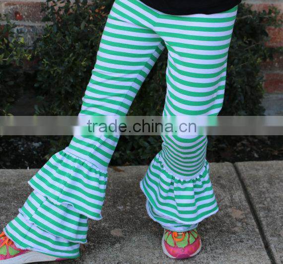 new design green baby girl maxi outwear pant knit ruffle bottom pants capri pants