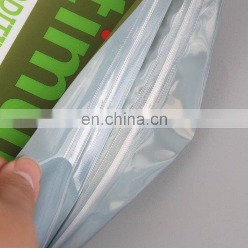 China gold supplier printed stand up dog food packaging mylar bags custom window with resealable zipper