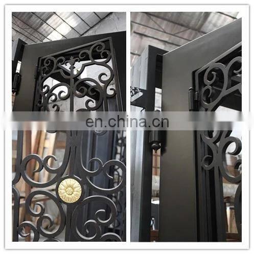 Customized villa popular grill designs durable profile front wrought iron double door