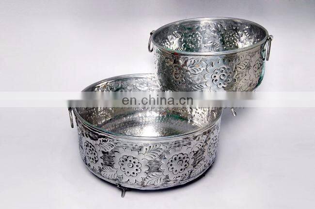 brass plated planter with stand
