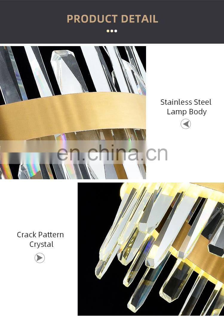 HUAYI Light Luxury Style Living Room Decorative Modern Gold LED Crystal Chandelier Pendant Light