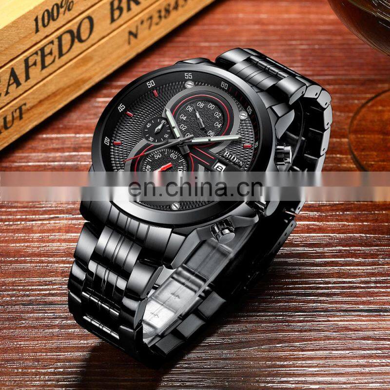 BIDEN 0085 Men Quartz Movement Casual Stainless Steel Band Watches Auto Date Automatic Chronograph Watch