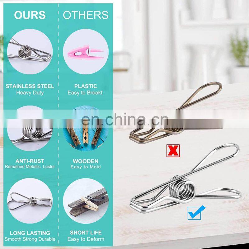 Home Storage Rack Laundry Chip Hooks Clothes Pegs Photo Clip Stainless Steel Clothespins Towel Chips Hook Laundry Storage Holder