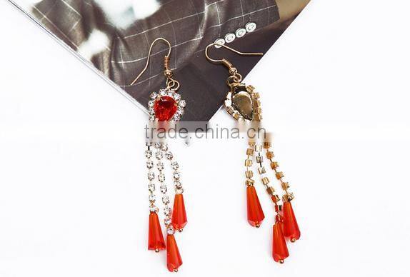 Latest model fashion rhinestone long tassel earrings