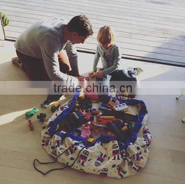 Stripe Kids Canvas Game Carpet Play Mat Child Play Rug Toy Storage Bag