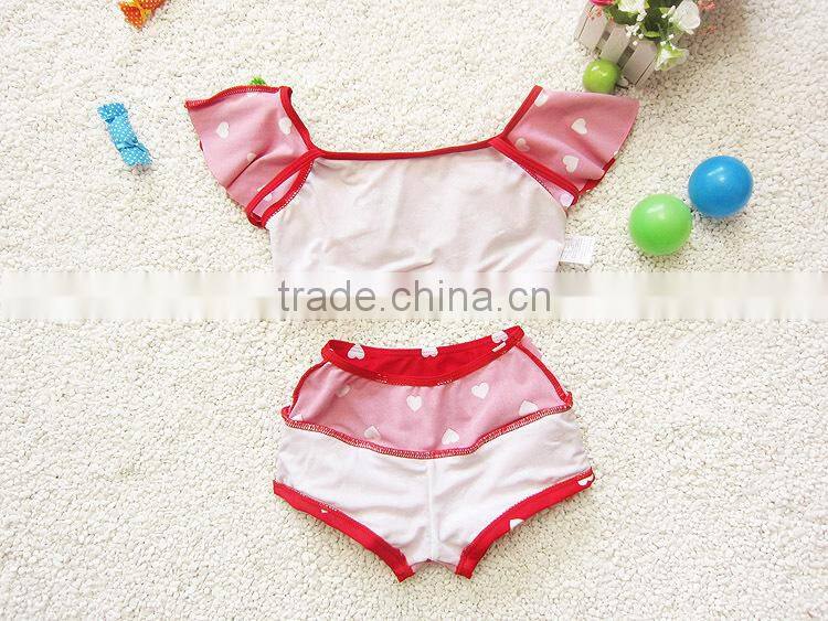 2015 Mom and Child Swimwear Lovely Falbala Heart Pattren Bikini Kids Two Piece Swimsuit