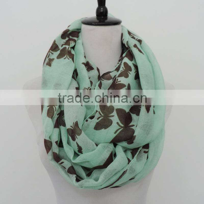 Wholesale Hot Hit New Pattern Butterfly Printing Polyester Cotton Infinity Scarf