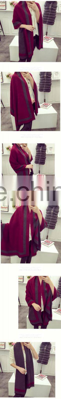 Fashionable Popular STARS LOVES Frame Style with Fringes Double-side Double-color Acrylic Wool Pashmina Scarf for Lady