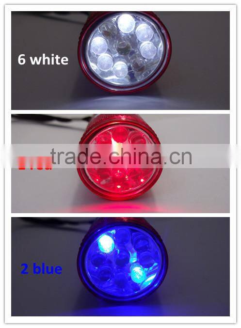9 led flashlight torch aluminum flashlight, color changing led torch emergency flashlight, multi color led flashlight tri color