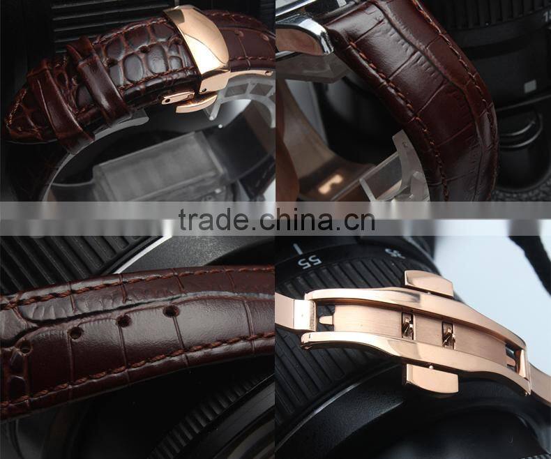 Cheap genuine leather Watch Band with double click stainless steel buckle 18|19|20|21|22mm