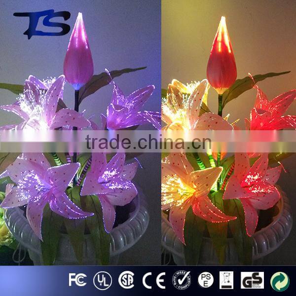 High quality floor color change fiber optic big flowers with high metal pot for Festive and party and home decoration