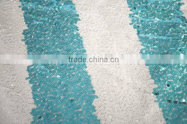 Fancy tiffany blue stripe sequin embroidery table runner for wedding