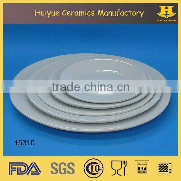 Porcelain white oval shallow dinner plate for hotel