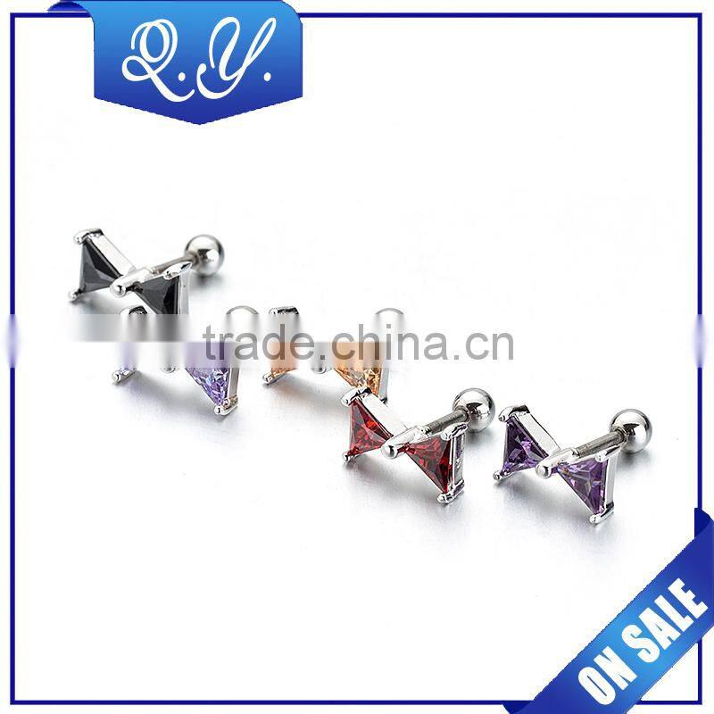 Fashion Studs Piercing Cubic Zirconia Earrings Round Cut Claws Setting 316L Stainless Steel Ear Piercing Barbell Studs Jewelry