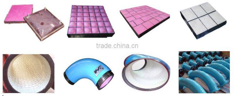 Abrasion impact mining hopper chute 92% alumina ceramic composite rubber liner
