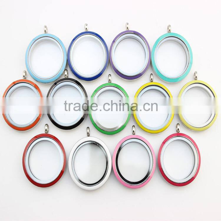 DIY 30mm orange enamel colored 316L stainless steel screw large floating charms locket