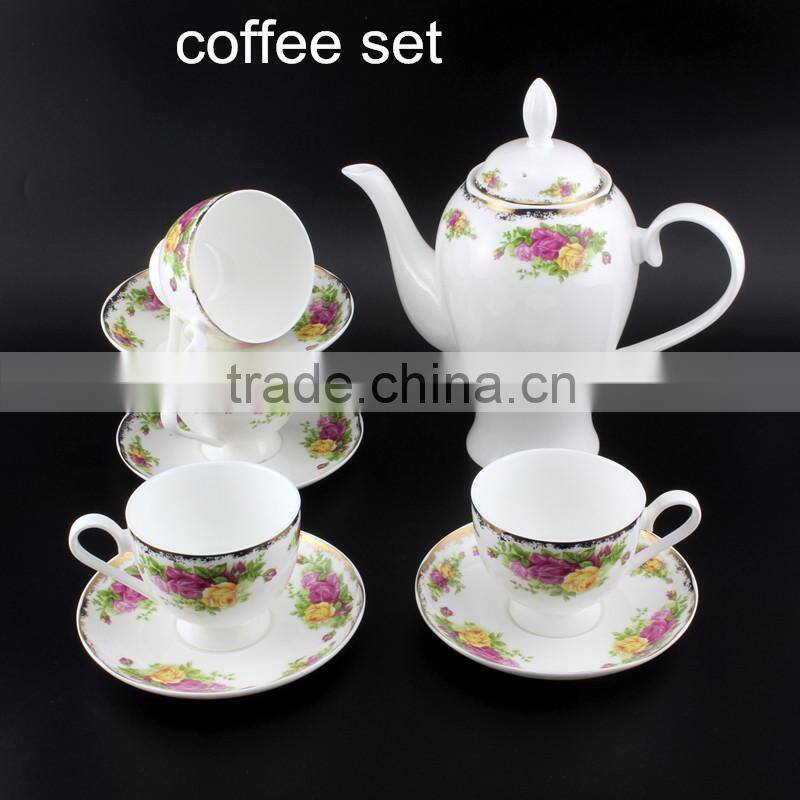 With Flower Decal Round Shape Porcelain Cup 200ml Bone China Coffee Cup with Saucer