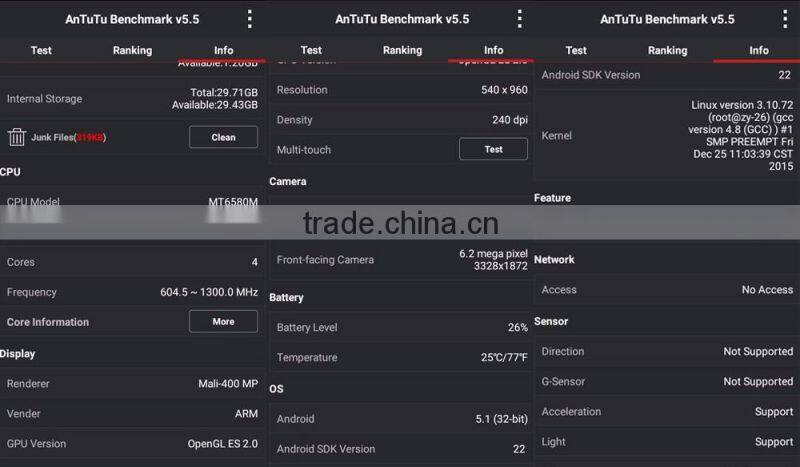 6.0'' Smartphone Android 5.1 MTK6580 Quad Core RAM 512MB ROM 4GB Unlocked 3G WCDMA GPS JKA8 Phone