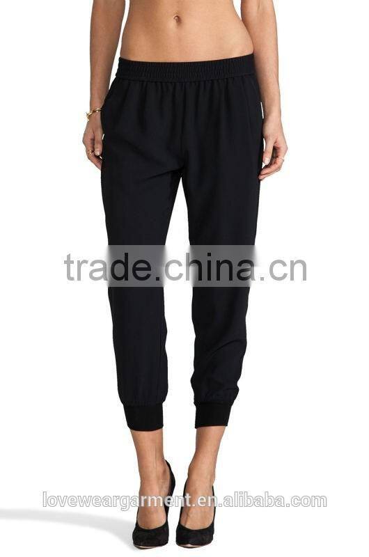 2016 custom design women casual black ruffle harem pants