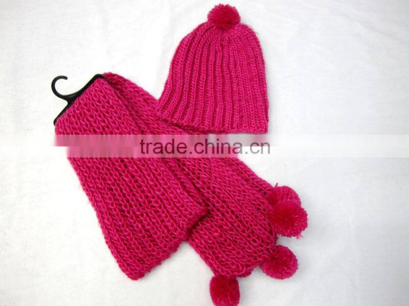 wholesale knitted women red winter hat and scarf sets