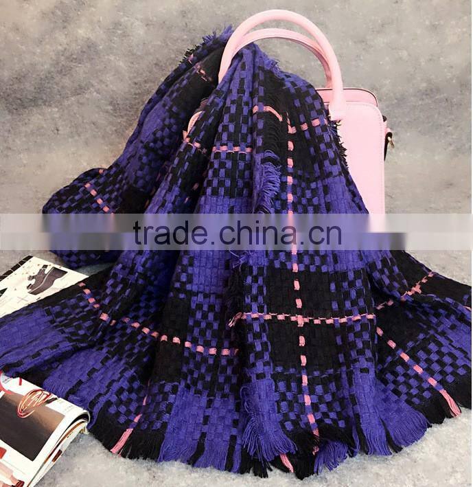 Tassel British wind imitation cashmere grid double pocket scarf shawl lengthen 200*75CM