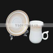 2016 New decorative design white ceramics golden coffee cup set