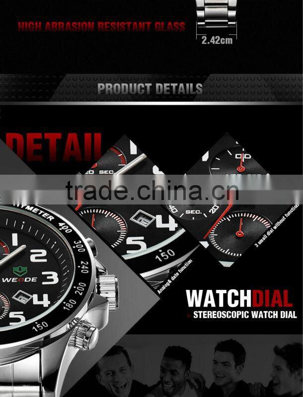 Fashion WEIDE Men Full Steel Watch Black Dial Japan Quartz 3ATM Waterproof Diving Military Men Sports Watches Relogio Masculino