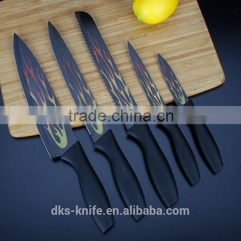 KP1402-S5 New Designed Colorful Nonstick Knife with PVC Box Packing Color Coating 5pcs knife set