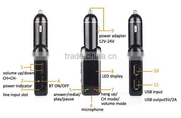 adjustable 2usb ports car charger for mobile phone tablet charging and music playing
