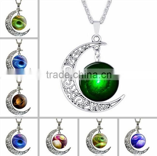 2016 Silver Plated Color Women Glass Cabochon Pendant Necklace Wholesale