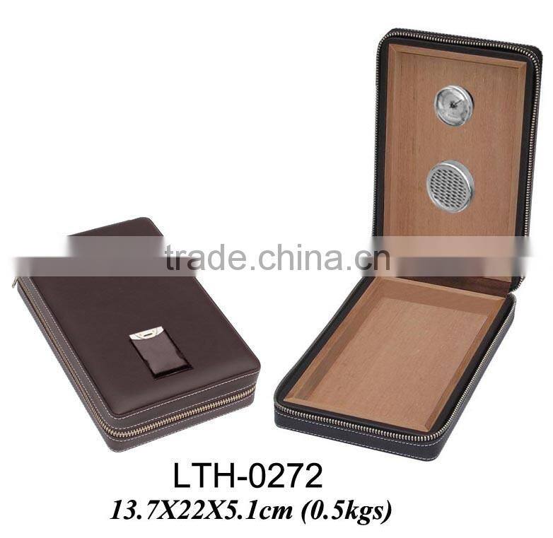 Mini portable leather cigar boxes case with cutter