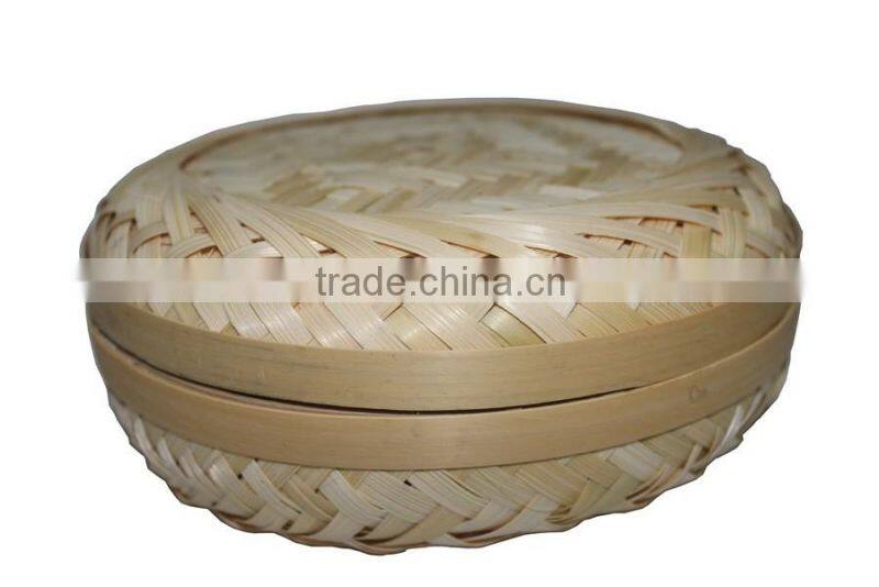 Hot sale mini round modern bamboo tea sundries basket with cane