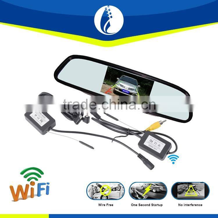digital wireless wifi 4.3inch wire free one second startup car rearview mirror tachograph