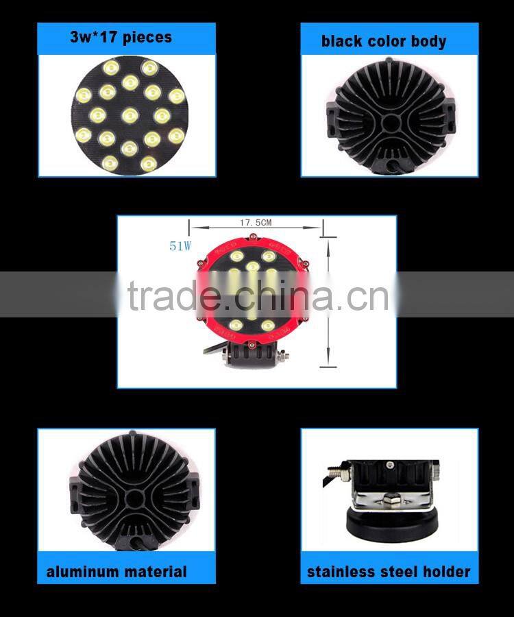 Hot sale cars,jeep,auto parts 51w led work light ip68 12v led headlight