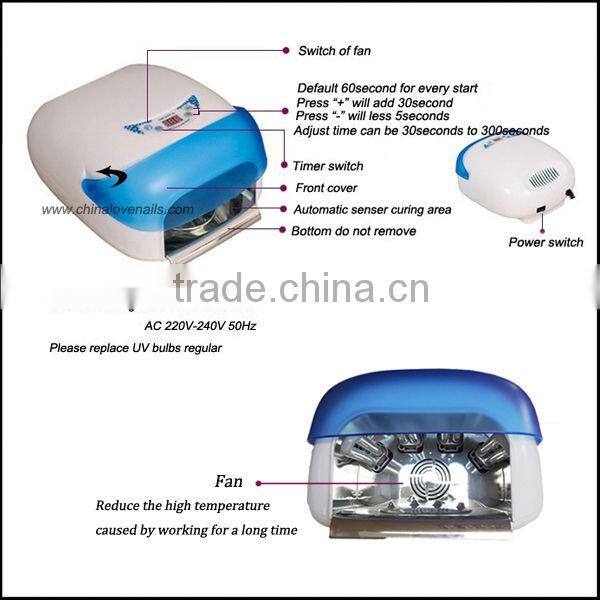 Hotselling nail art gel lamp 36w sensor salon uv manicure lamp with sensor