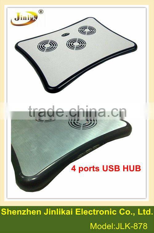 USB Aluminium laptop cooler stand with 4 ports USB Hub