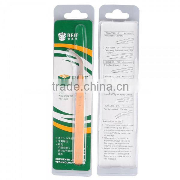 BST-158 Highly Precise Stainless Steel Curved Tweezers Yellow
