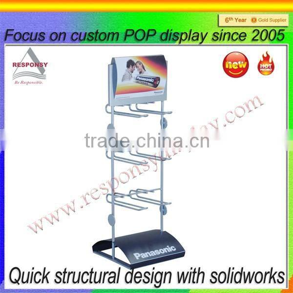 spinning floor battery display rack metal&wood customized design