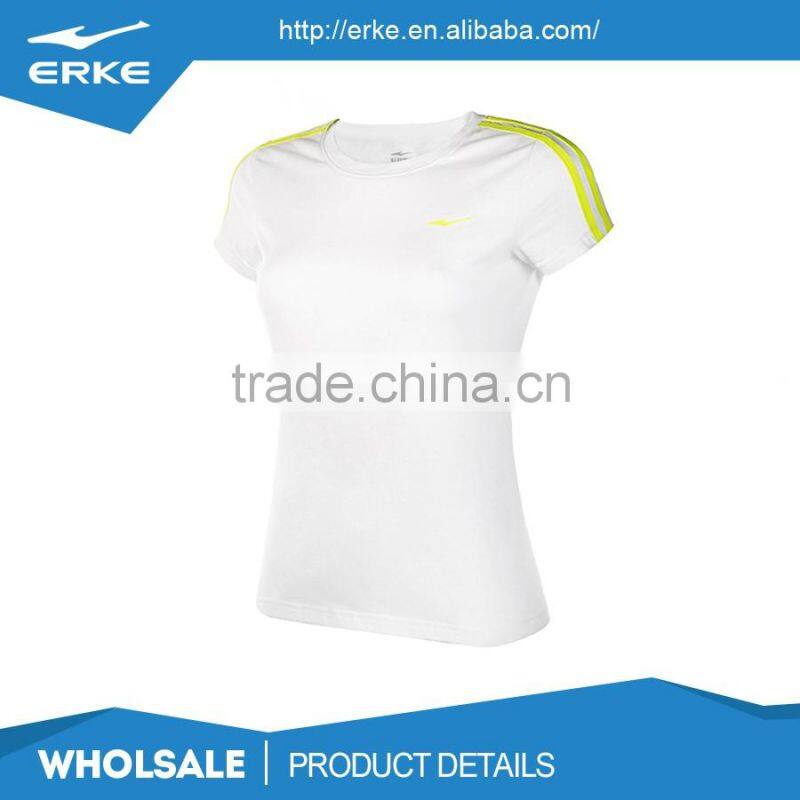 ERKE wholesale brand quick dry plain color womens o neck sports polyester t shirt