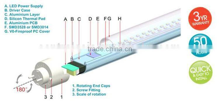 5ft led tube light with no flicker driver 1500mm 22w t8 led tube light t8 led light pf>0.95 CRI>80Ra