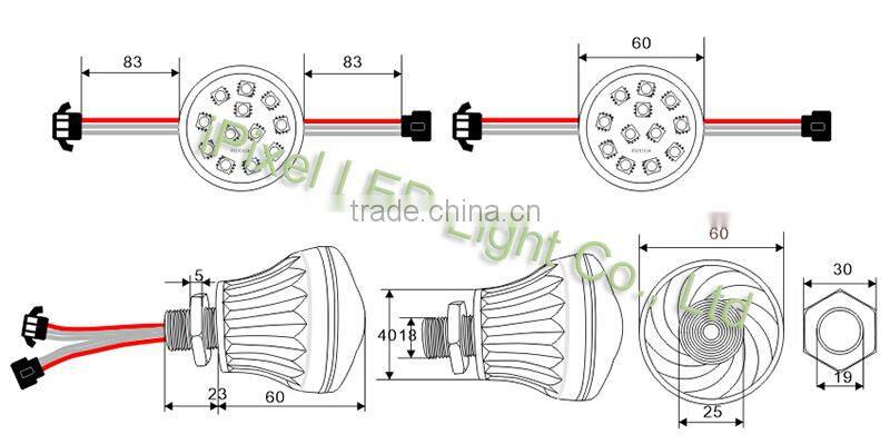 LED amusement pixel light DC24V rgb led christmas lights,60mm 12 LED