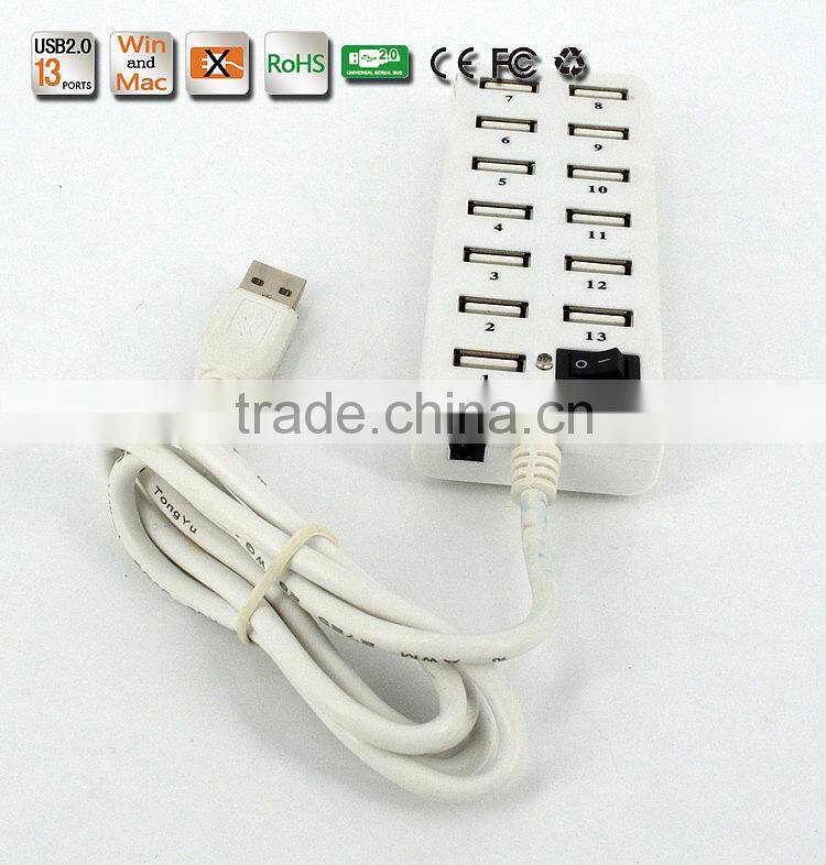 Hot sell High- performance Portable 480MBPS usb2.0 13 port hub with one switch+large capacity