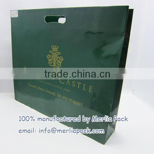 Dark Green Gloss Laminated Heavy Paper Tote Merchandise Bag Soft Cord Handle