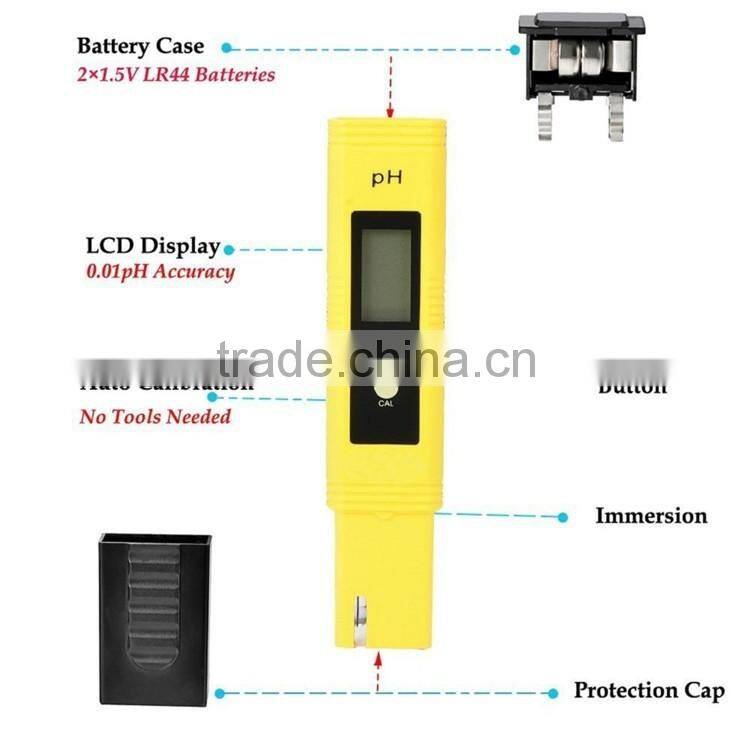 2016 New Protable LCD Digital mini PH Meter Pen of Tester accuracy 0.01 Aquarium Pool Water Wine Urine automatic calibration